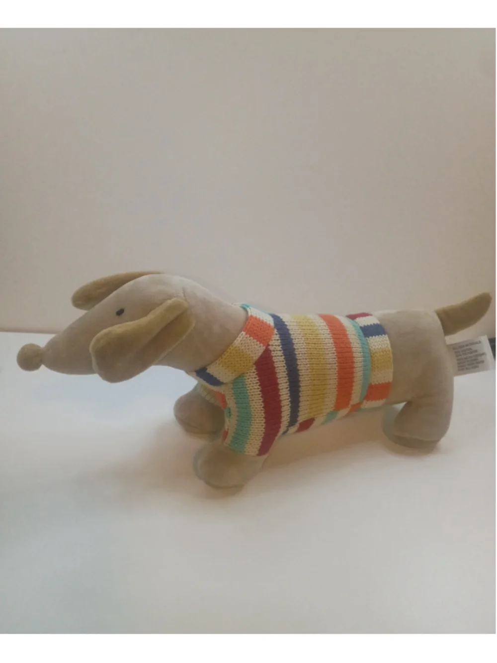 Creative co-op plush Daahshund toy Brown biggie in stripe sweater